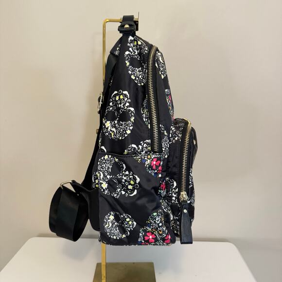 MMS Design Studio Sugar Skull Backpack Black Floral Satin Edgy Gothic Artistry